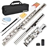Professional Silver Plated C Flute for Beginners and All Levels, 16 Key Closed Hole with Ergonomic Design, Includes Carrying Case, Gloves, Cleaning Cloth, Tuning Rod, INEFFA