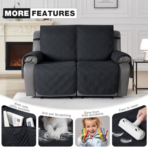 Image of TAOCOCO 100% Waterproof Loveseat Recliner Cover, Non Slip Split Loveseat Covers for Reclining Loveseat with Elastic Straps, Washable Recliner Chair /Furniture Protector for Kids Pets(2 Seater, Black)