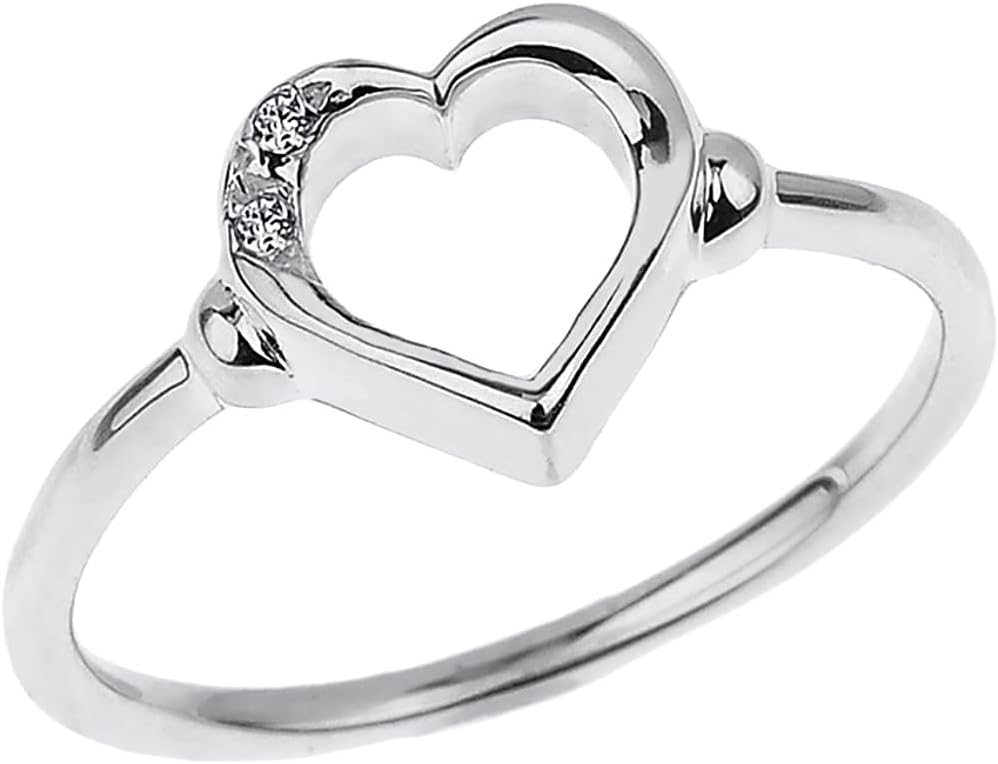 10K White Gold Diamond Accented Open Heart Ring with Pavé Set Gems (J-K Color, I1-I2 Clarity)