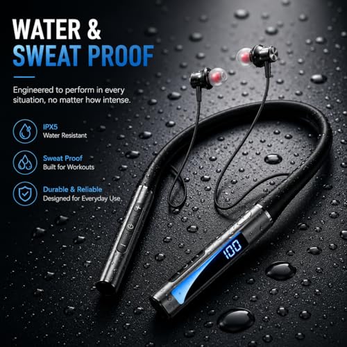 Image of iFAST Digital Display Bluetooth 5.4 Wireless Neckband Earphone | Up to 70 Hours Music Platime | with Plug & Play TF Card Support | Voice Assistance, Dual Pairing [ Black ]