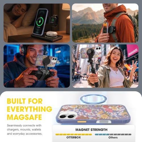 Image of OtterBox iPhone 16 Plus - Symmetry Series Slim MagSafe Case - Floral Purple | 3X Military Drop Protection - Slim - Shockproof - Pocket-Friendly - Raised Edges - Anchor Points - Non-Retail Packaging