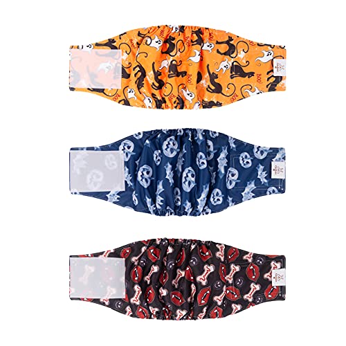 Image of CuteBone Halloween Male Dog Diapers Belly Bands 3 Pack for Male Dogs Wraps Washable Doggie Pants DM22XS