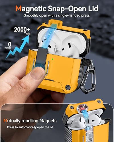 Image of Dual Safety Lock for AirPods 4 Case 2024, Compatible with MagSafe - Designed with Automatic Switch and Phone Stand, Includes a Cleaner & Keychain - Rugged Tough Hard Shell for Apple AirPods 4
