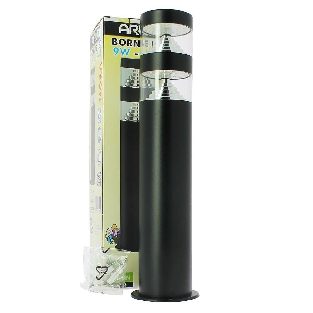 Arum Paletto da giardino LED per esterni NORA 40 cm – Potente 9 W (Eq. 80 W/1000 lumen, acciaio inossidabile, nero opaco, impermeabile IP44, luce bianca neutra 4000 K
