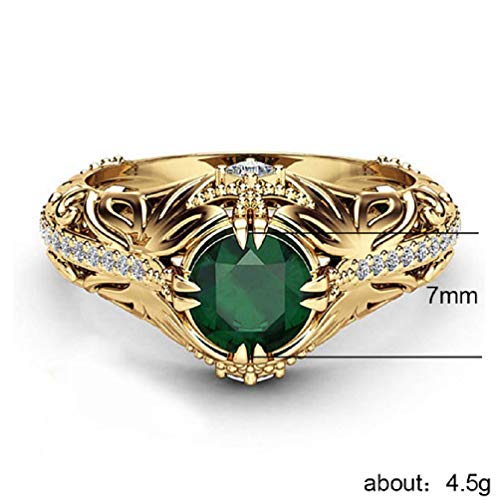Lzz 14k Gold Jade Diamond Ring, Cubic Zirconia Aura, Emerald Cut, Wedding Ring, Size 6-10 (US Code 8)2