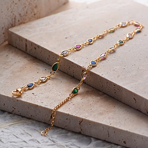 Image of MTMY Gold Anklets for Women 14K Gold Plated Tiny Bead Anklet Colorful Tassel Foot Chain Dainty Adjustable Cute Summer Beach Boho Anklets Jewelry Gift