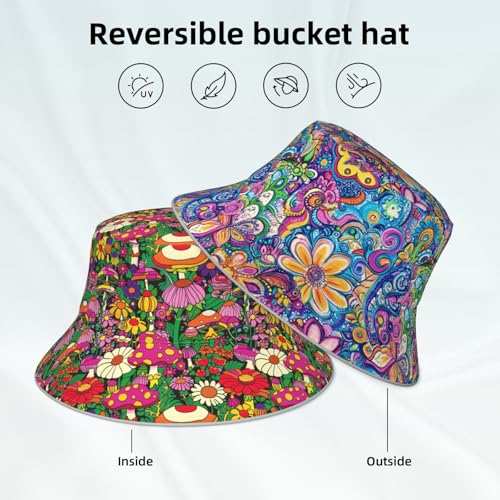 Image of Bucket Hat Double-Side-Wear Reversible Sun Hat Beach Travel Hiking for Women Men
