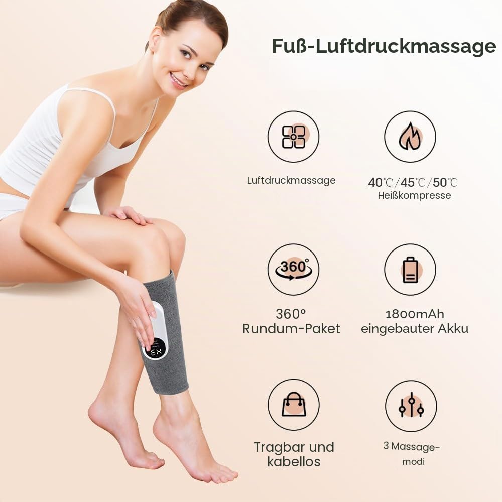 Minasaa 3-in-1 Massagegerät für schmerzfreie und vitale Beine, 3 Intensitäten 3 Modi Massagegerät Beine Kabelloses zur Muskelentspannung Blutzirkulation Lymphdrainage für Waden Oberschenkel Arm