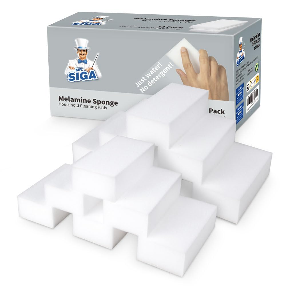 MR.SIGA Melamine Dirt Eraser Miracle Sponge Cleaning Sponge Magic Sponge for Kitchen Household Pack of 12 Size: 12 x 6 x 3 cm
