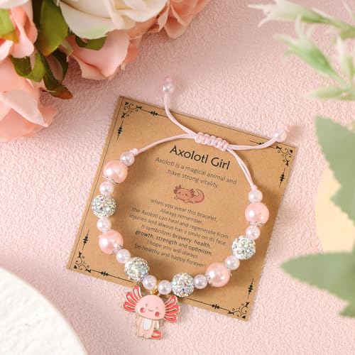 Adjustable Axolotl Bracelet, Axolotl Beaded Charm Bracelet with Lovely Card Back to School Gifts Cute Grade Grad Jewelry Kawaii Stuff4
