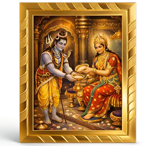 Image of Manekash Maa Annapurna Devi Photo for Kitchen, Annapurna Shiva Wall Picture, Food & Prosperity Blessing Hindu Print, 5x7 Inch