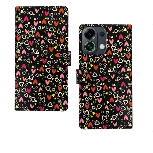 Image of amazon basics Oppo K13 Turbo 5G Flip Cover | Card Pockets Wallet & Stand | Flip Cover for Oppo K13 Turbo 5G (Black Hearts)
