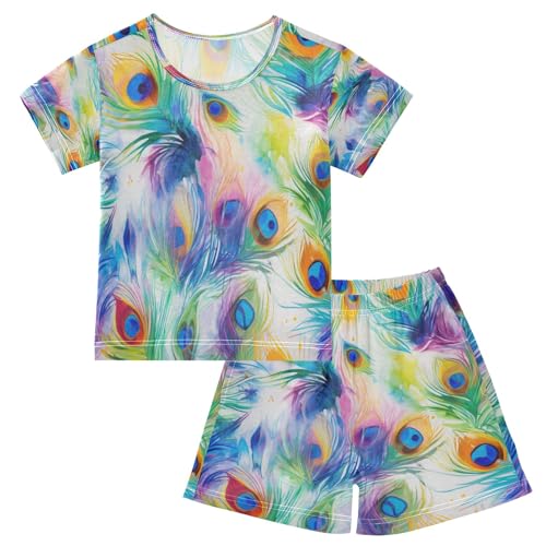 senya Peacock Feather Summer Pajamas Set Short Cotton Sleepwear 2 Piece