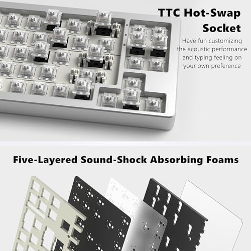 Womier SK71 75% Gaming Keyboard, Aluminum Alloy Shell Wireless Mechanical Creamy Keyboard Bluetooth/2.4G/Wired Hot Swappable Key Board Pre-lubed Switches, Gasket Mounted RGB for Mac/Win (Silver)