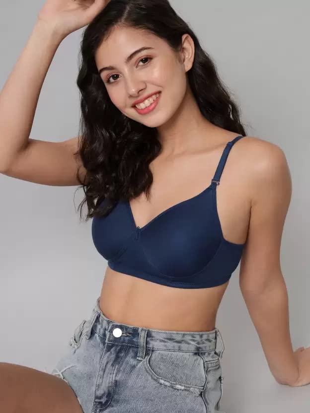 Image of Women Cotton Lightly Padded Bra Combo Pack of 3 (36, Blue)