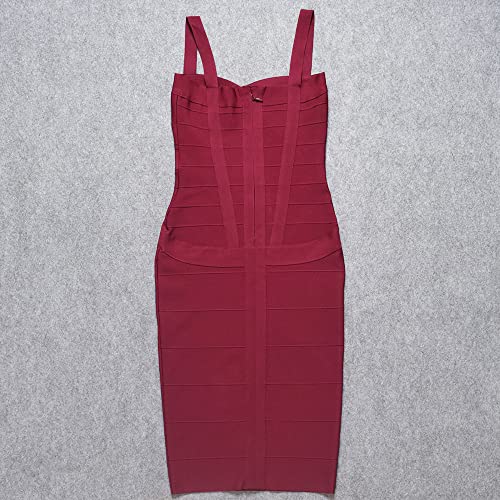 Image of Midi-Calf Solid Color Spaghetti Strap Rayon Bandage Dress