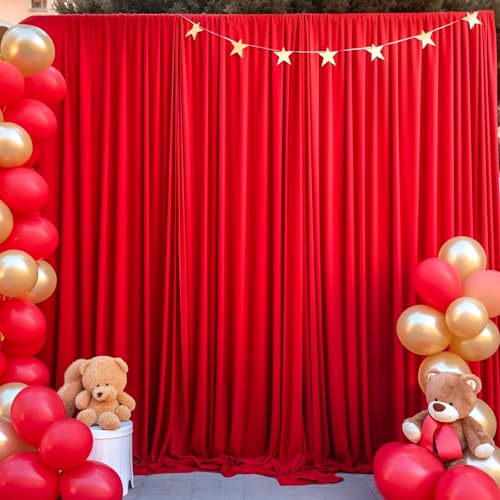 Red Backdrop Curtains for Weddings Parties, 10ft Long Wrinkle Free Red Curtains Polyester Photography Backdrop Drapes for Wedding Birthday Party Baby Shower Bridal Shower Photoshoot Decorations