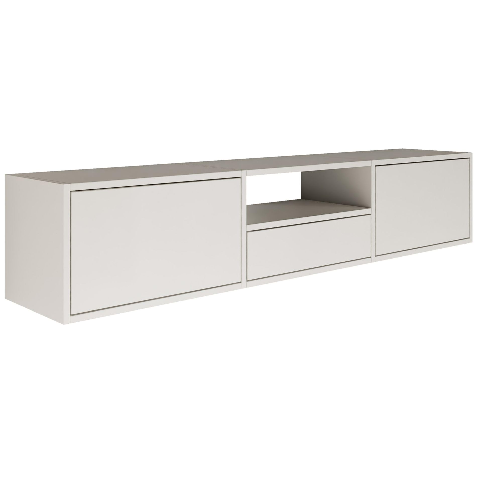 Selsey TV Lowboard - Weiß Farbe Moderne Fernseher Kommode 150 x 30 x 30 cm (BxTxH) TV Unterschrank für Wohnzimmer Schrank mit Klappen Push to Open Lowboard Hängend TV Cabinet Wandmontage
