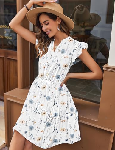 Image of HOTOUCH Women Printed Dress for Summer Short Ruffle Sleeve Dress Tiered Mini Dress with Pockets