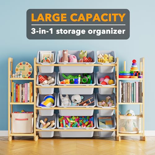 Image of SpaceAid Toy Storage Organizer with 6 Shelves and 12 Bins, Toy Organizers Storage Bookshelf, Kids Bin Shelf Toys Box Bookcase for Bedroom Playroom Organization Room Decor, Neutral Gray