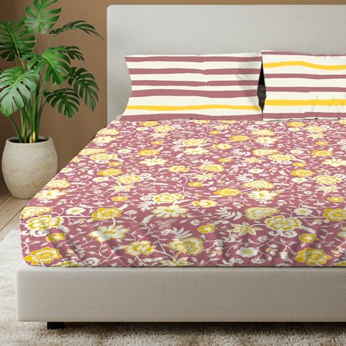 Image of Urban Space 144 TC Divine 100% Cotton Bedsheet for King Bed, Cotton Bedsheet with 2 Pillow Covers (Size 108 x 108 inches, Viola Muddy Pink, King Size)