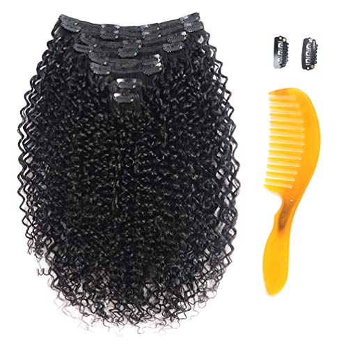 16" Curly Clip in Hair Extensions Human Hair - 1B# 100g 8pcs kinkly Curly Clip in for Black Women