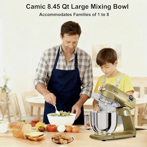 Image of 8.45 QT All Metal Stand Mixer,10 Speed Large Capacity Kitchen Mixer with Digital Timer & Tilt-Head, Electric Mixer with Whisk Dough Hook Mixing Beater for Baking,Cakes,Cookie,Bread,Salad (Champagne)