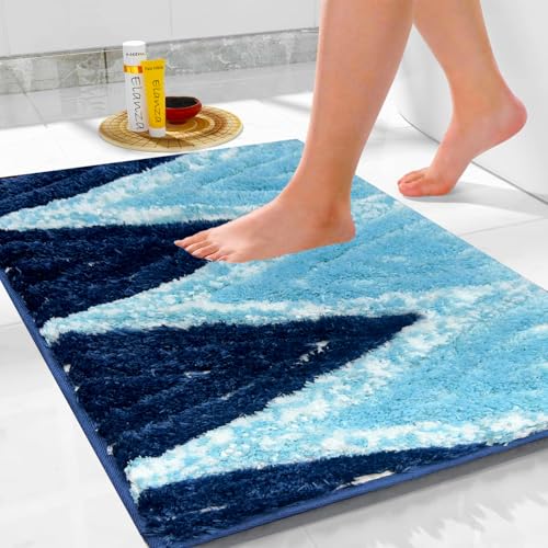 Image of Venice Soft Microfibre Solid Mat for Office /Floor /Home /Bathroom /Bedroom /Kitchen (40x60 cm) 2000 GSM Super Absorbent Anti-Skid Bath Mats (Pack of 1) Navy Blue