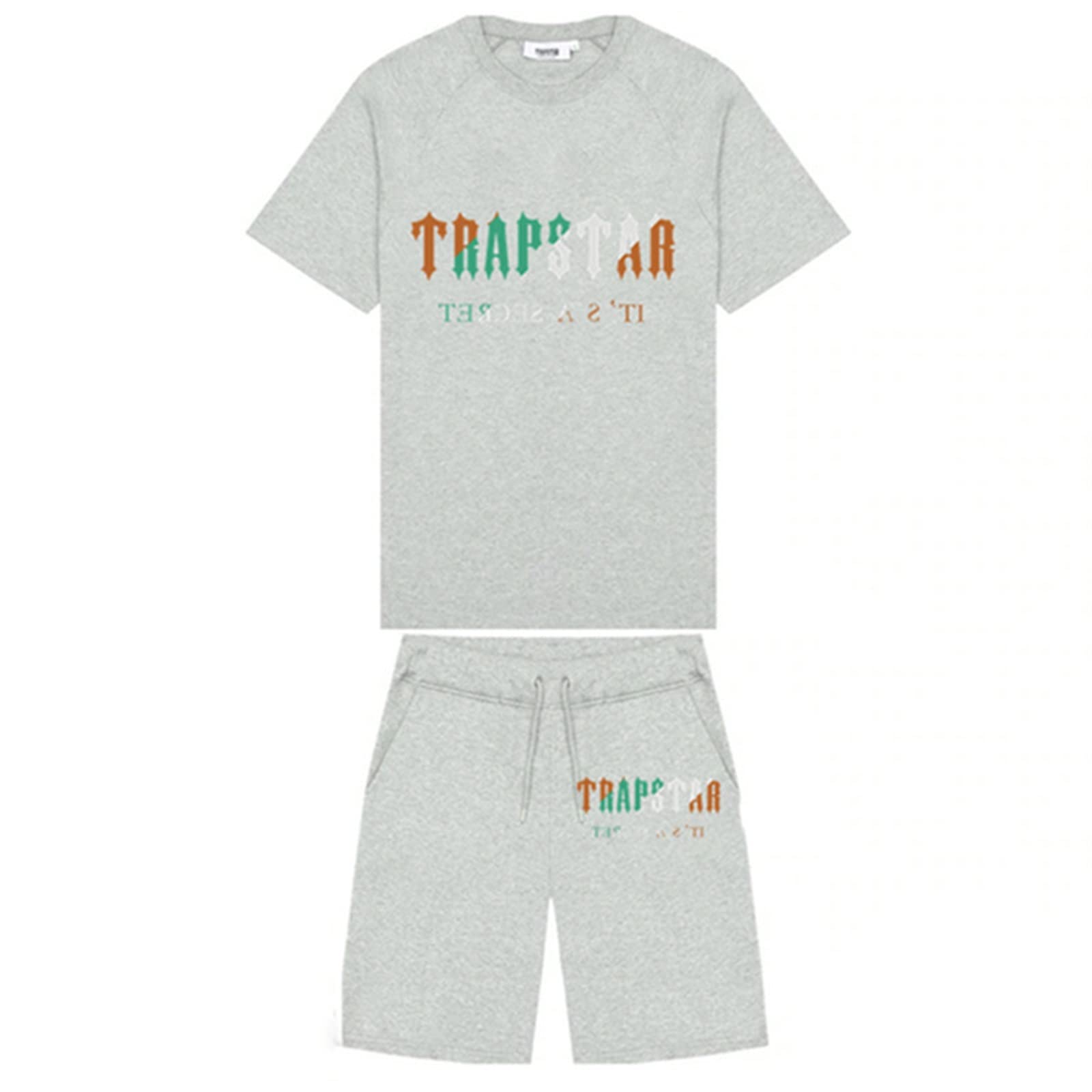 YOUPO Trapstar Letters Printed Casual Sportswear Suit, Men and Women T-Shirt + Shorts + Hat 3 Piece, Loose Jogging Short Sleeve Tracksuits (Color : E2, Size : Large)