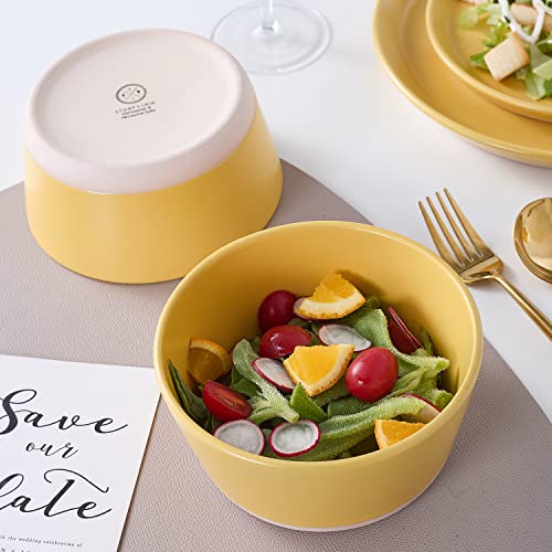 Image of Stone Lain Jules Modern Stoneware 16-Piece Round Dinnerware Set, Plates and Bowls Sets, Dish Set for 4, Yellow