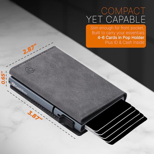 Image of Conceal Plus Pop Up Wallet for Men RFID Slim Card Holder - Titanium | Holds 4-6 Cards with Cash & ID Storage, Featuring One Click Metal Card Ejector & Slim Gray PU Leather Design for Daily Carry