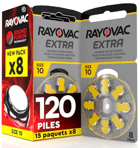 120 Piles pour appareils auditifs écouteurs Rayovac Extra Taille 10. - 15 Ampoules de 8 Piles