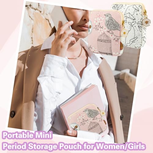Image of 2PCS Sanitary Napkin Storage Bag, Portable Period Bag Cute Tampon Pad Bag Period Pouch with Daisy Zipper Menstrual Pad Pouch Purse for First Period Gifts Feminine Care