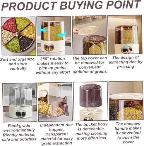 Image of Gvnd Rice & Dry Food Round Dispenser, Kitchen Organizer, Cereal Grain Container for Home, Cereal Transparent Bucket, Storage Box, Beans Clear Cans, Gift for Women (Style-4)