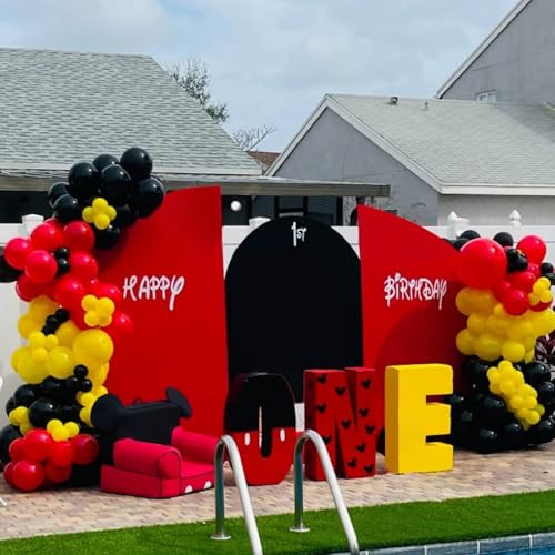 Image of YMSZ Red Black Yellow Balloons Arch Kit, 134Pcs Red and Yellow Latex Balloons for Birthday, Baby Shower, Graduation Party Decorations
