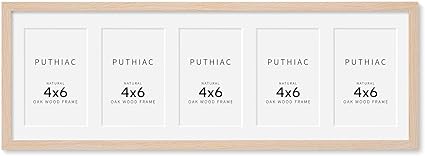 8x24 Oak Wood Picture Frame - 8x24 Photo Frame with Mat Display 5Pcs 4x6 Photos, 4x6 Picture Frame Wood, Natural Solid Wooden Picture Frames for Wall Art Photo and Prints(1 Pack, Beige)