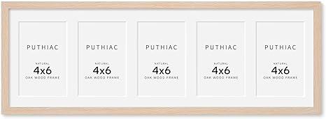 8x24 Oak Wood Picture Frame - 8x24 Photo Frame with Mat Display 5Pcs 4x6 Photos, 4x6 Picture Frame Wood, Natural Solid Wooden Picture Frames for Wall Art Photo and Prints(1 Pack, Beige)