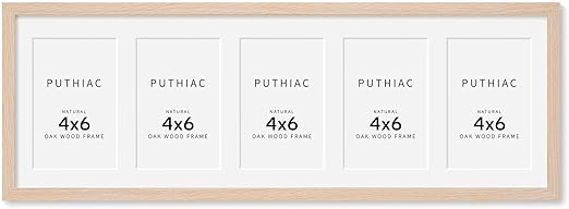 8x24 Oak Wood Picture Frame - 8x24 Photo Frame with Mat Display 5Pcs 4x6 Photos, 4x6 Picture Frame Wood, Natural Solid Wooden Picture Frames for Wall Art Photo and Prints(1 Pack, Beige)