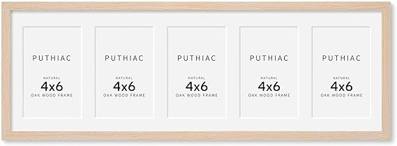 8x24 Oak Wood Picture Frame - 8x24 Photo Frame with Mat Display 5Pcs 4x6 Photos, 4x6 Picture Frame Wood, Natural Solid Wooden Picture Frames for Wall Art Photo and Prints(1 Pack, Beige)