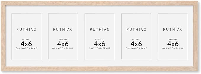 8x24 Oak Wood Picture Frame - 8x24 Photo Frame with Mat Display 5Pcs 4x6 Photos, 4x6 Picture Frame Wood, Natural Solid Wooden Picture Frames for Wall Art Photo and Prints(1 Pack, Beige)