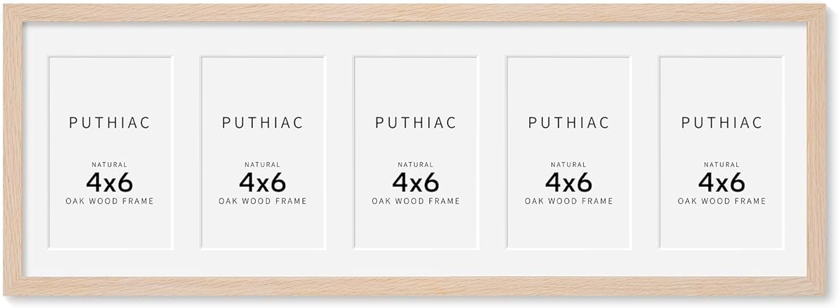 8x24 Oak Wood Picture Frame - 8x24 Photo Frame with Mat Display 5Pcs 4x6 Photos, 4x6 Picture Frame Wood, Natural Solid Wooden Picture Frames for Wall Art Photo and Prints(1 Pack, Beige)