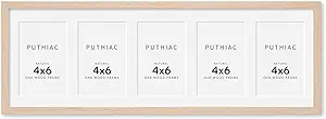 8x24 Oak Wood Picture Frame - 8x24 Photo Frame with Mat Display 5Pcs 4x6 Photos, 4x6 Picture Frame Wood, Natural Solid Wooden Picture Frames for Wall Art Photo and Prints(1 Pack, Beige)