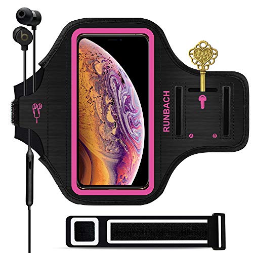 RUNBACH Armband for iPhone 17/17 Pro/16/16 Pro/15/15 Pro/14/14 Pro/13/13 Pro/12/12 Pro/11/XR,Sweatproof Running Exercise Bag with Card Slot for iPhone 16,15,14,13,12,11,iPhone XR (Pink)