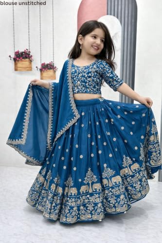 Image of Kids Lehenga Choli with Elephant Embroidery