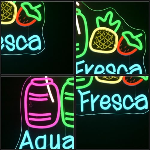 Image of Agua Fresca Neon Signs for Wall Decor Dimmable Colorful LED Light with Fruits and Straw USB Powered Fun Signs for Latin Restaurants Store Food Stalls Cafes Bars Kitchens