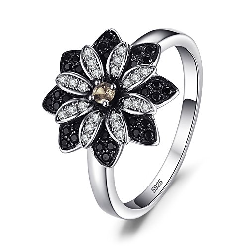 JewelryPalace Daisy Spinellring Med äkta Rökkvarts, Ring Med Svart Natursten Och Blomma, Ring i Silver 925 För Kvinnor, Cocktailsmycken, Flickor 59