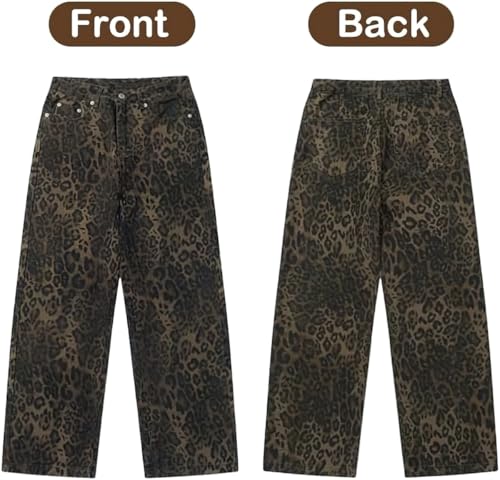 Leopard Print Jeans Cheetah Print Pants Y2k Baggy Jeans Wide-Leg Washed Y2k Pants High Waisted Cargo Pants2