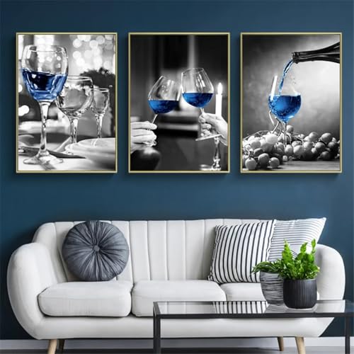 Cadre verre à vin bleu décoration salon et cuisine moderne toile 40x60 cm