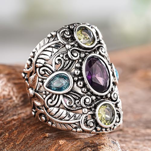 Vintage Silver Color Wide Ring for Women Bright Cubic Zirconia Jewelry for Anniversary3