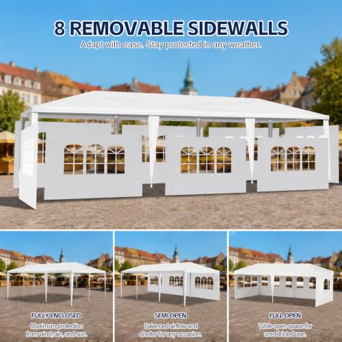 Image of 10'x30' White Large Outdoor Gazebo Shelter, Party Canopy Tentwith 8 Removable Sidewalls, Carpas para Fiestas for Patio,Backyard, Wedding & BBQ Outdoor Parties